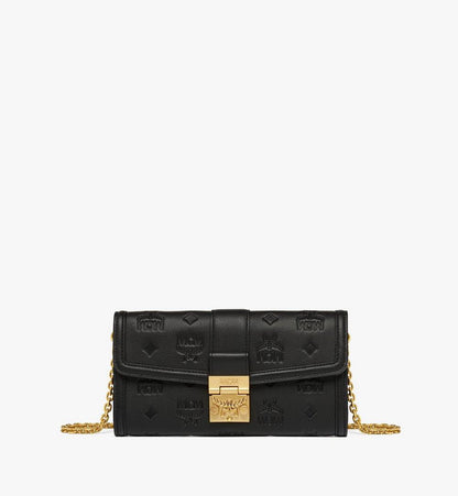 MYLESXT01BK001-Tracy Chain Wallet in Embossed Monogram Leather|BLACK