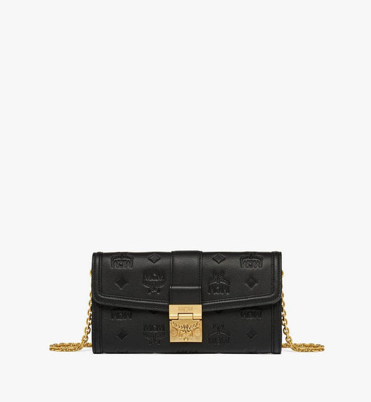 MYLESXT01BK001-Tracy Chain Wallet in Embossed Monogram Leather|BLACK
