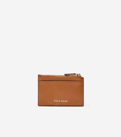 u04502-GRANDSERIES Card Case with Zip-British Tan Pebbled Leather