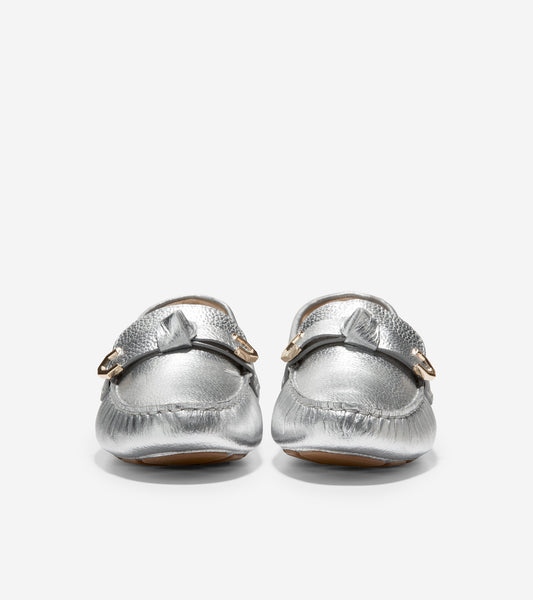 w26007-Evelyn Bow Driver-Silver Leather