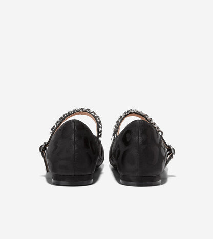 W27279-Women's Bridge MaryJane Ballet-Black Leopard Print Satin