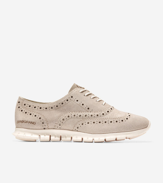 W27409-Women's ZERØGRAND Wingtip Oxford-Metallic Gold Suede
