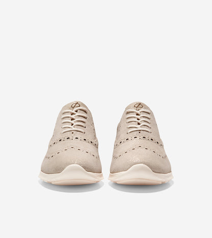 W27409-Women's ZERØGRAND Wingtip Oxford-Metallic Gold Suede