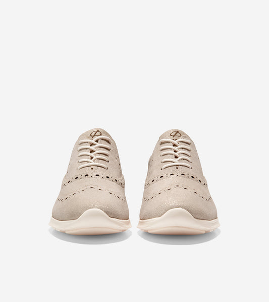 W27409-Women's ZERØGRAND Wingtip Oxford-Metallic Gold Suede