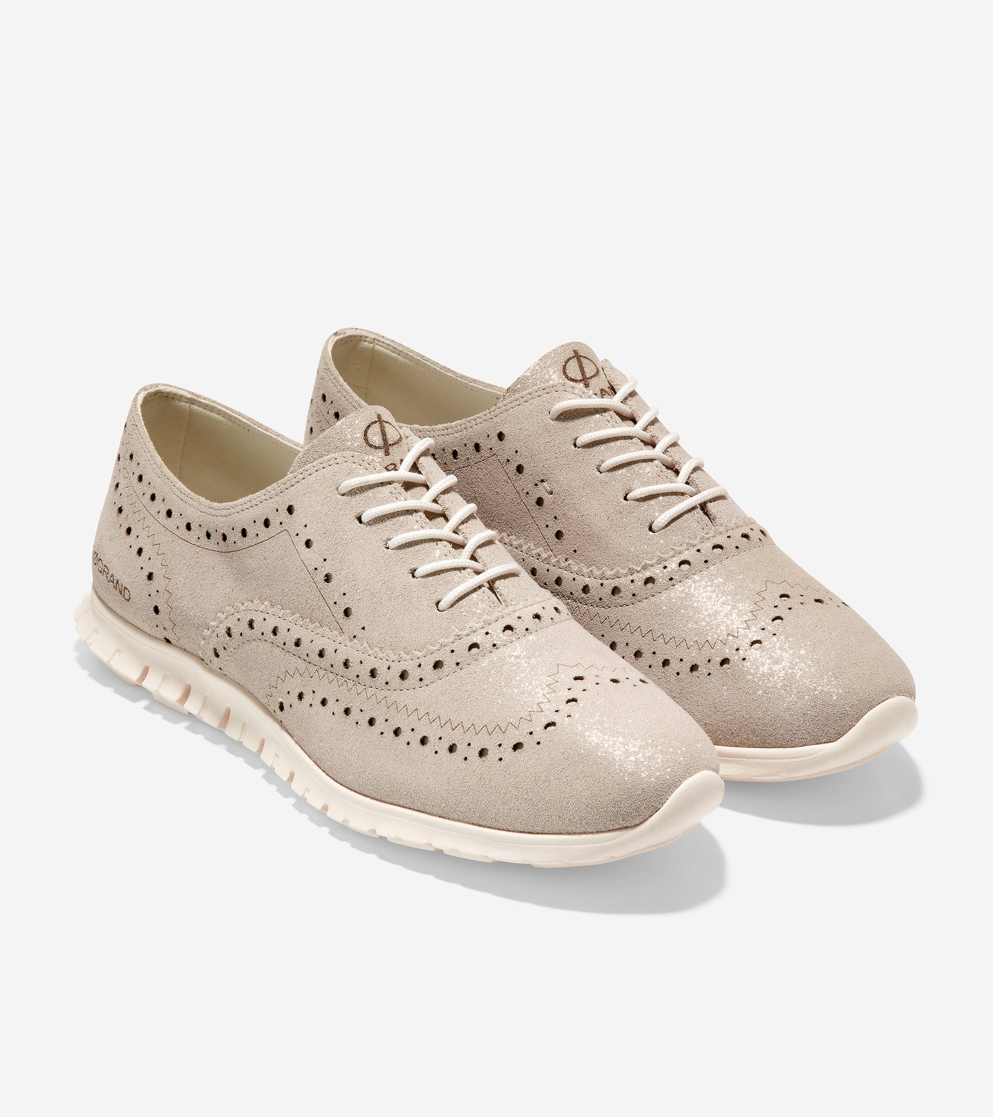 W27409-Women's ZERØGRAND Wingtip Oxford-Metallic Gold Suede