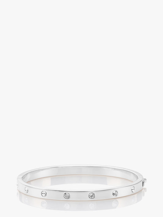WBRUB745-metal stone hinged bangle-Clear/Slvr