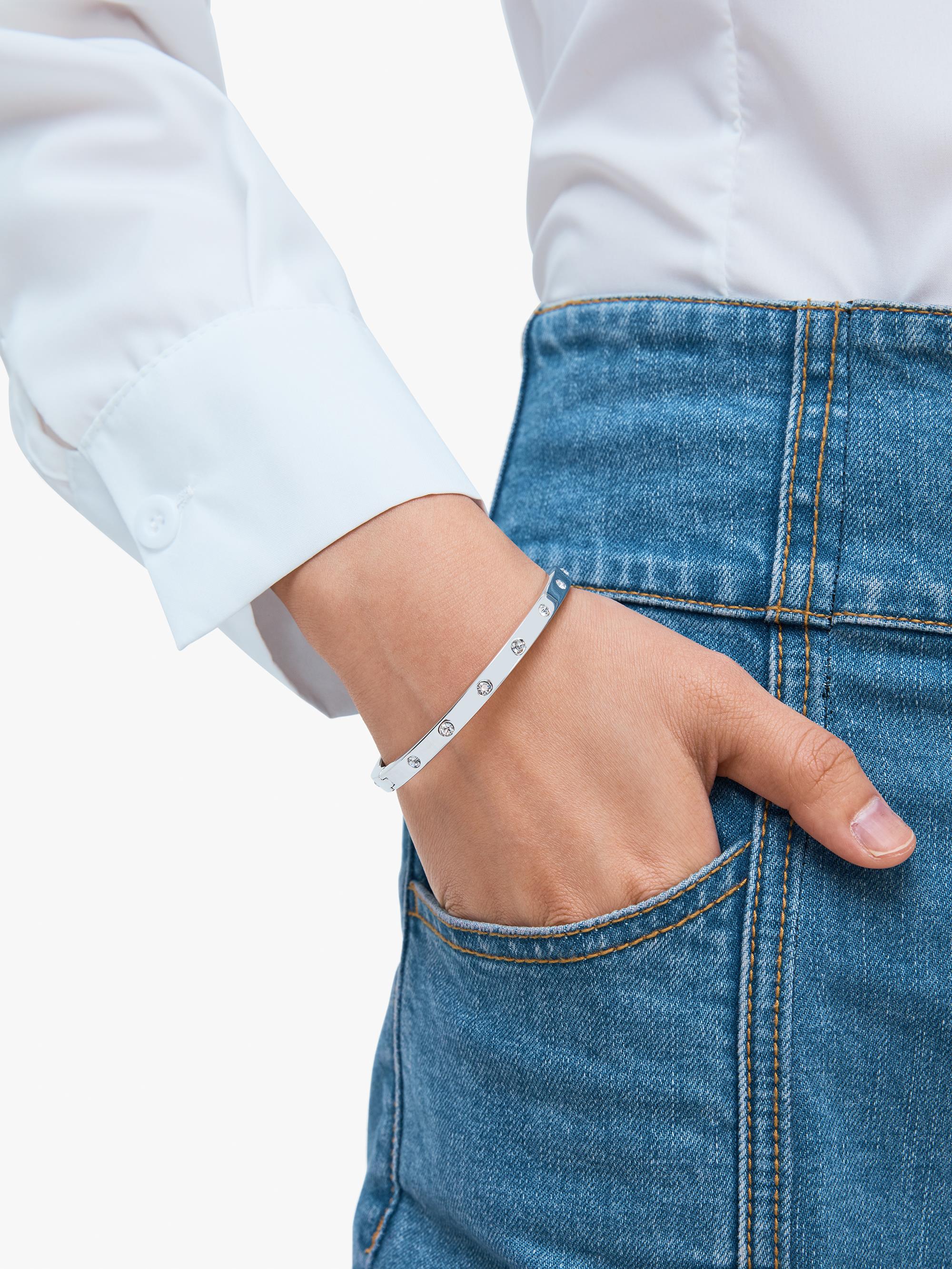 WBRUB745-metal stone hinged bangle-Clear/Slvr