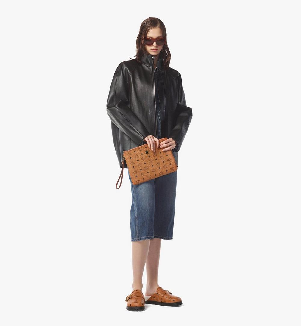 MXZAAVI03CO001-Wristlet Zip Pouch in Visetos Original|COGNAC