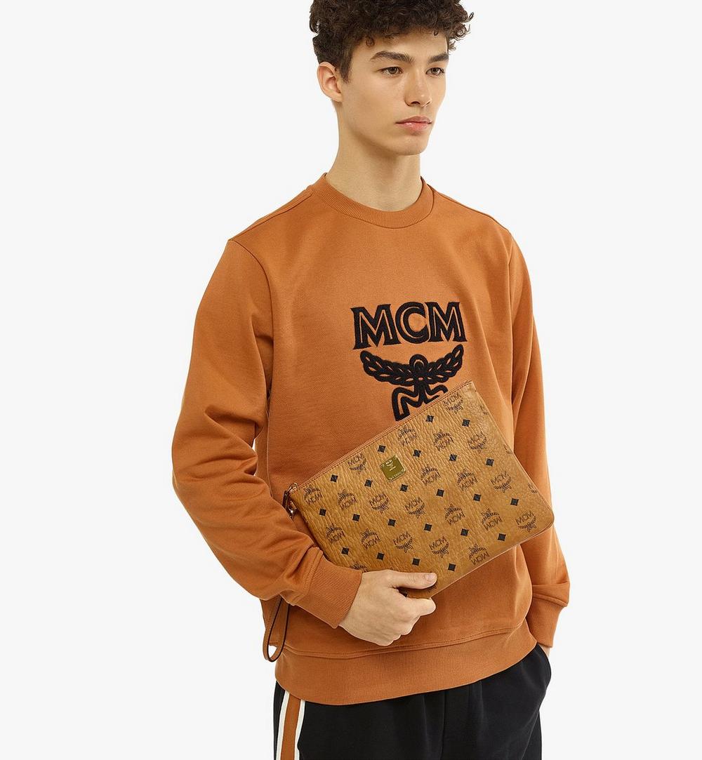 MXZAAVI03CO001-Wristlet Zip Pouch in Visetos Original|COGNAC