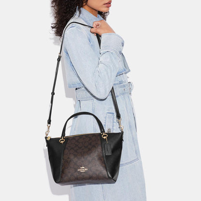 Kacey Satchel In Signature Canvas-SIG KCY SATC-IM/Brown Black