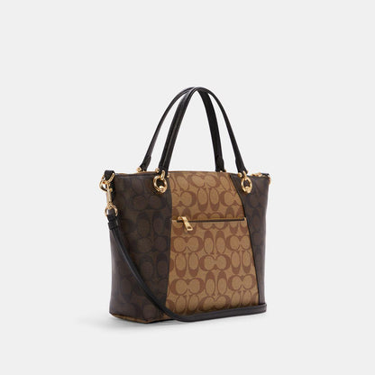 C6838-Signature Blocking Kacey Satchel-IM/Khaki Brown Multi