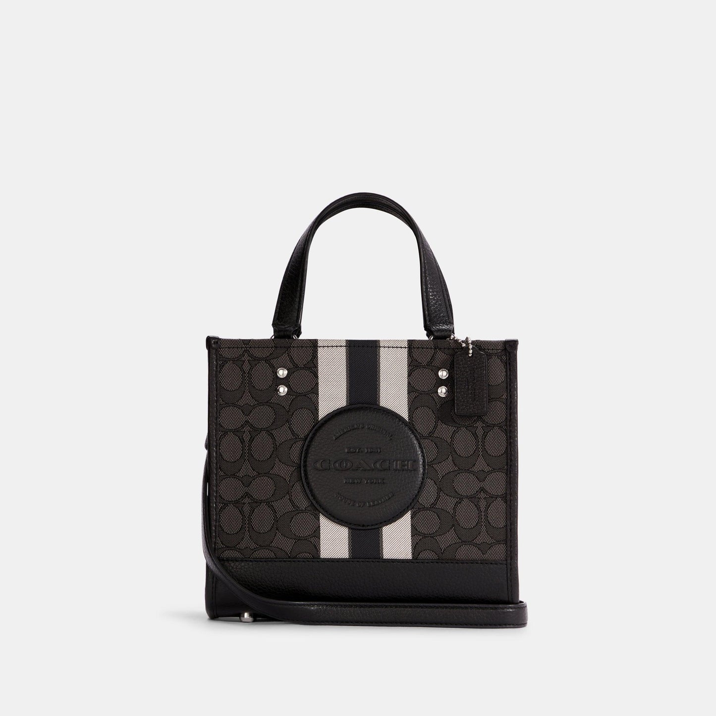 Dempsey Tote 22 In Signature Jacquard With Stripe And Coach Patch-C7083-Sv/Black Smoke Black Multi