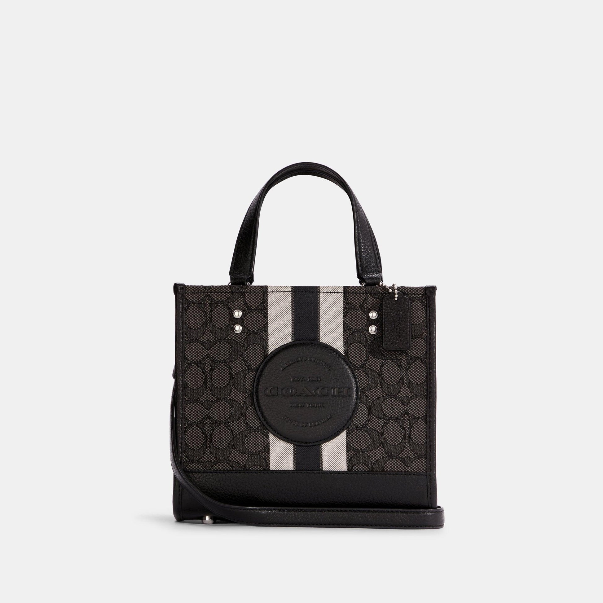 Dempsey Tote 22 In Signature Jacquard With Stripe And Coach Patch-C7083-Sv/Black Smoke Black Multi