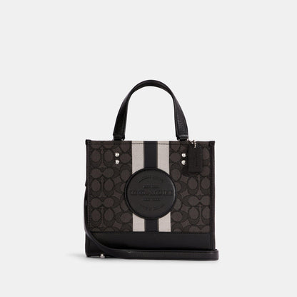 Dempsey Tote 22 In Signature Jacquard With Stripe And Coach Patch-C7083-Sv/Black Smoke Black Multi