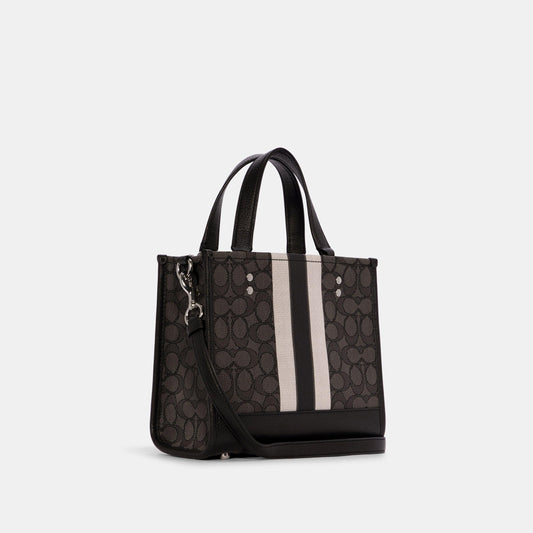 Dempsey Tote 22 In Signature Jacquard With Stripe And Coach Patch-C7083-Sv/Black Smoke Black Multi