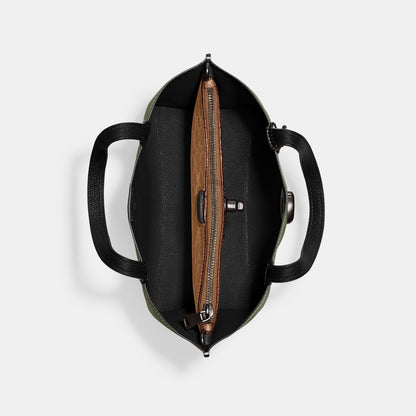 C9092-WILLOW TOTE BAG 24 IN COLORBLOCK WITH SIGNATURE CANVAS INTERIOR-V5/Army Green Multi
