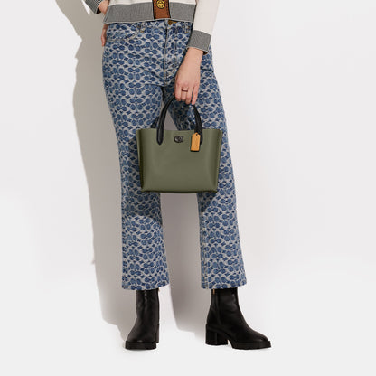 C9092-WILLOW TOTE BAG 24 IN COLORBLOCK WITH SIGNATURE CANVAS INTERIOR-V5/Army Green Multi