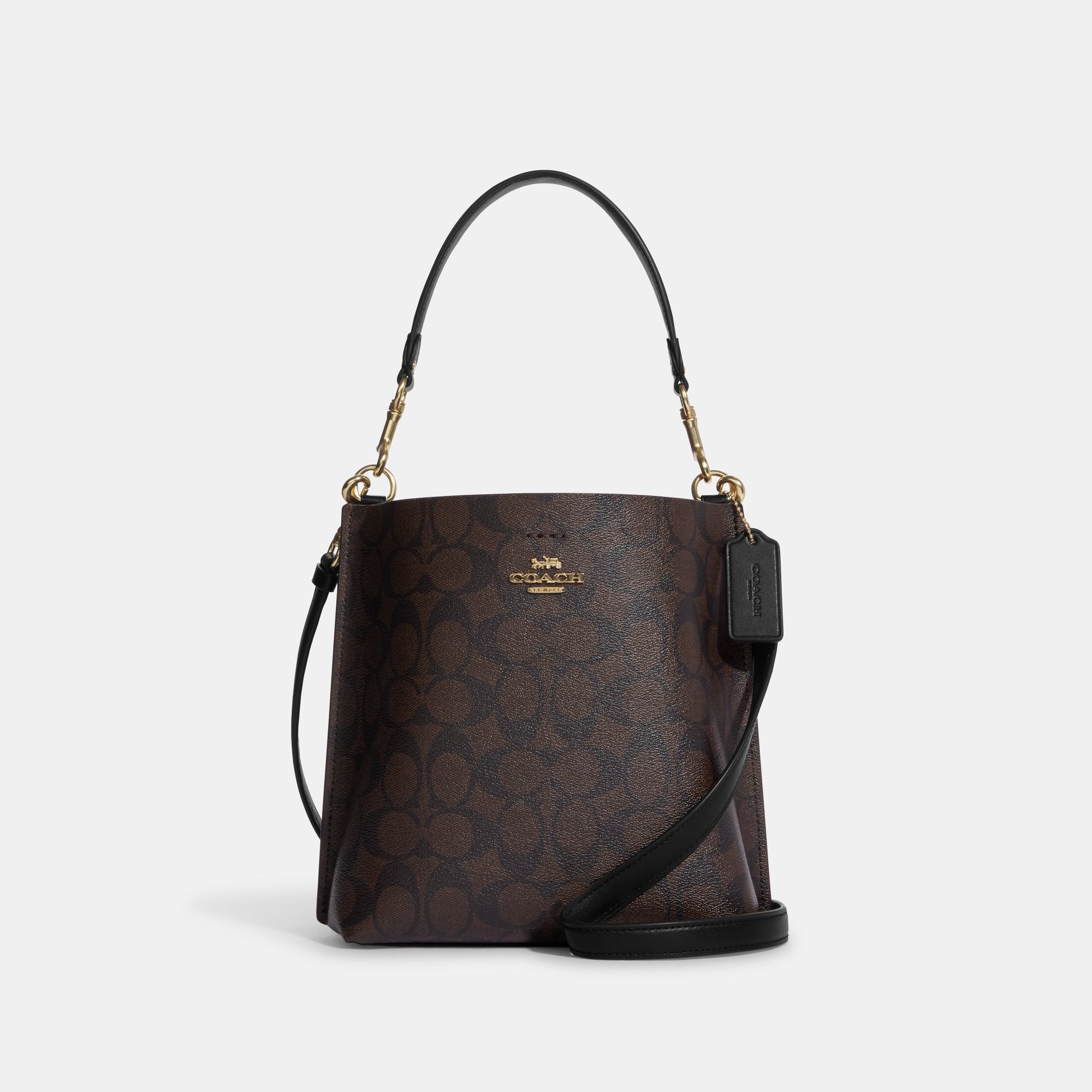 CA582-Mollie Bucket Bag 22 In Signature Canvas-IM/Brown Black