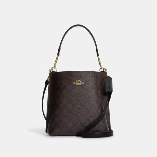 CA582-Mollie Bucket Bag 22 In Signature Canvas-IM/Brown Black
