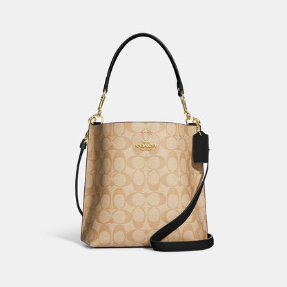 CA582-Mollie Bucket Bag 22 In Signature Canvas-IM/KHAKI/BLACK