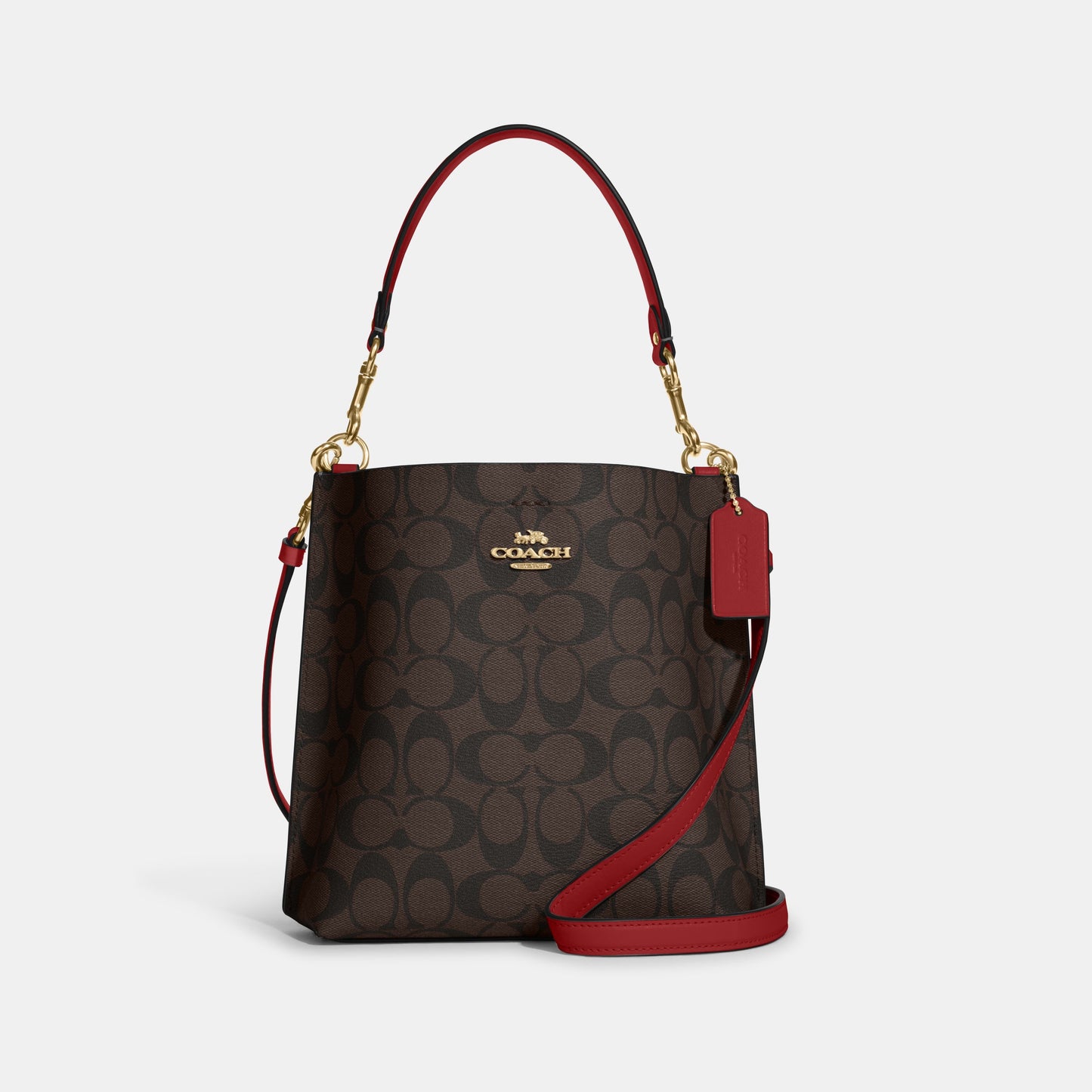 CA582-Mollie Bucket Bag 22 In Signature Canvas-IM/Brown 1941 Red