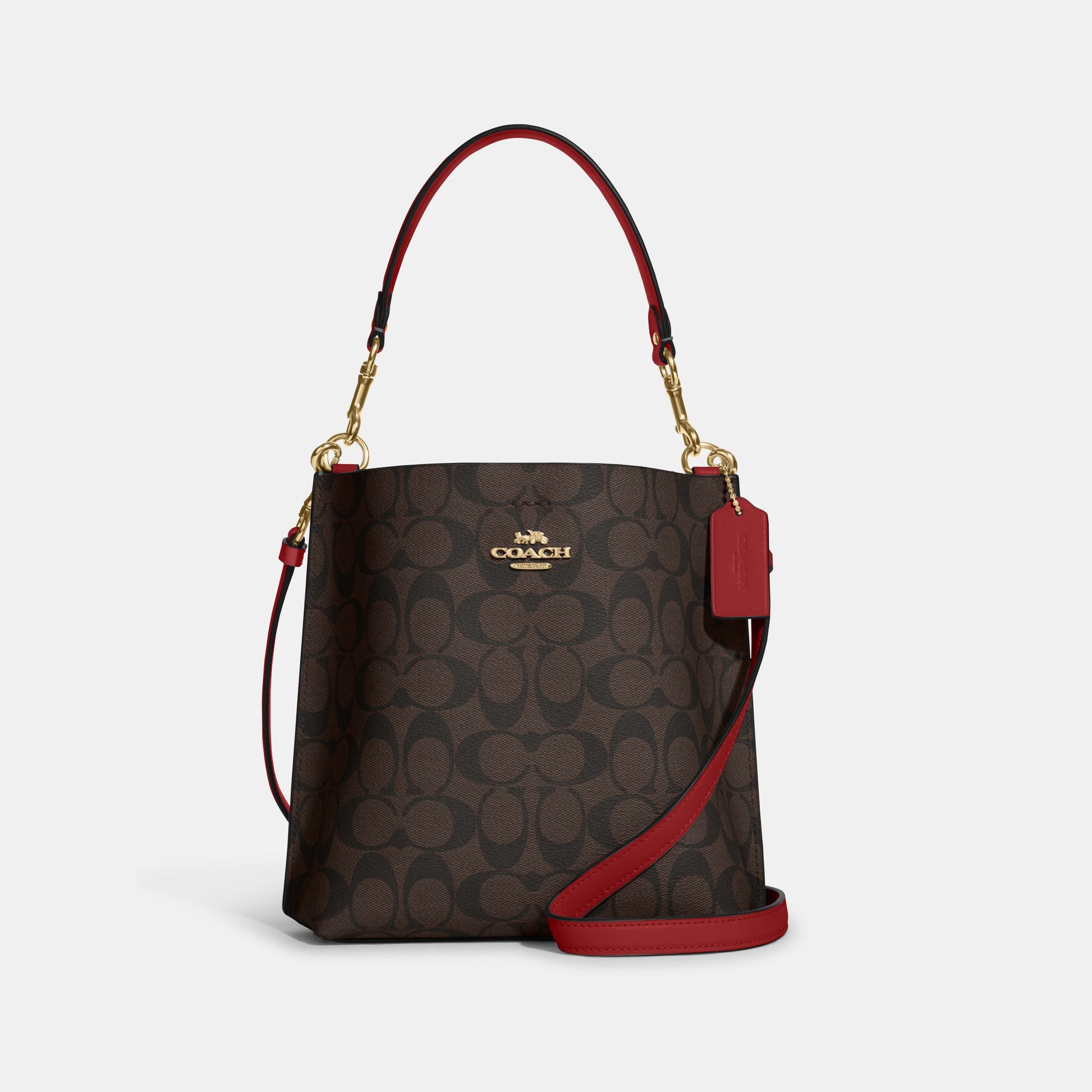CA582-Mollie Bucket Bag 22 In Signature Canvas-IM/Brown 1941 Red