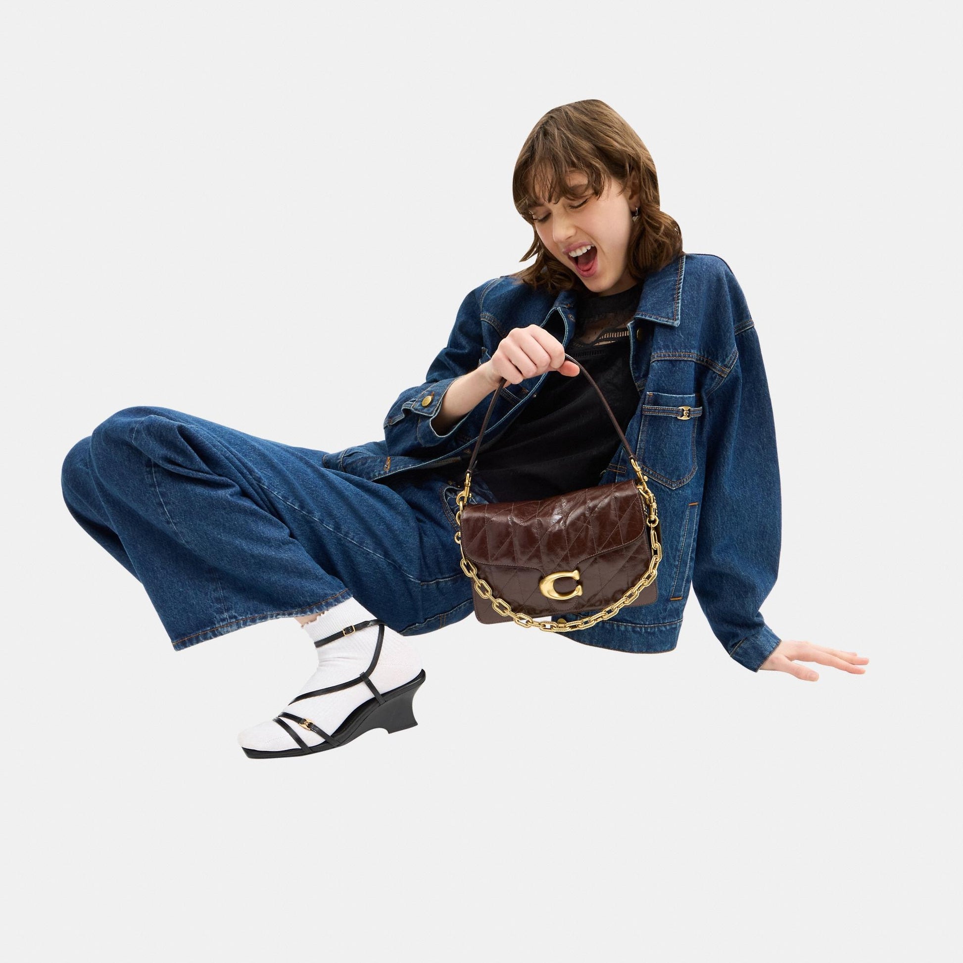 CAF55-Chain Tabby Shoulder Bag with Quilting-B4/Maple