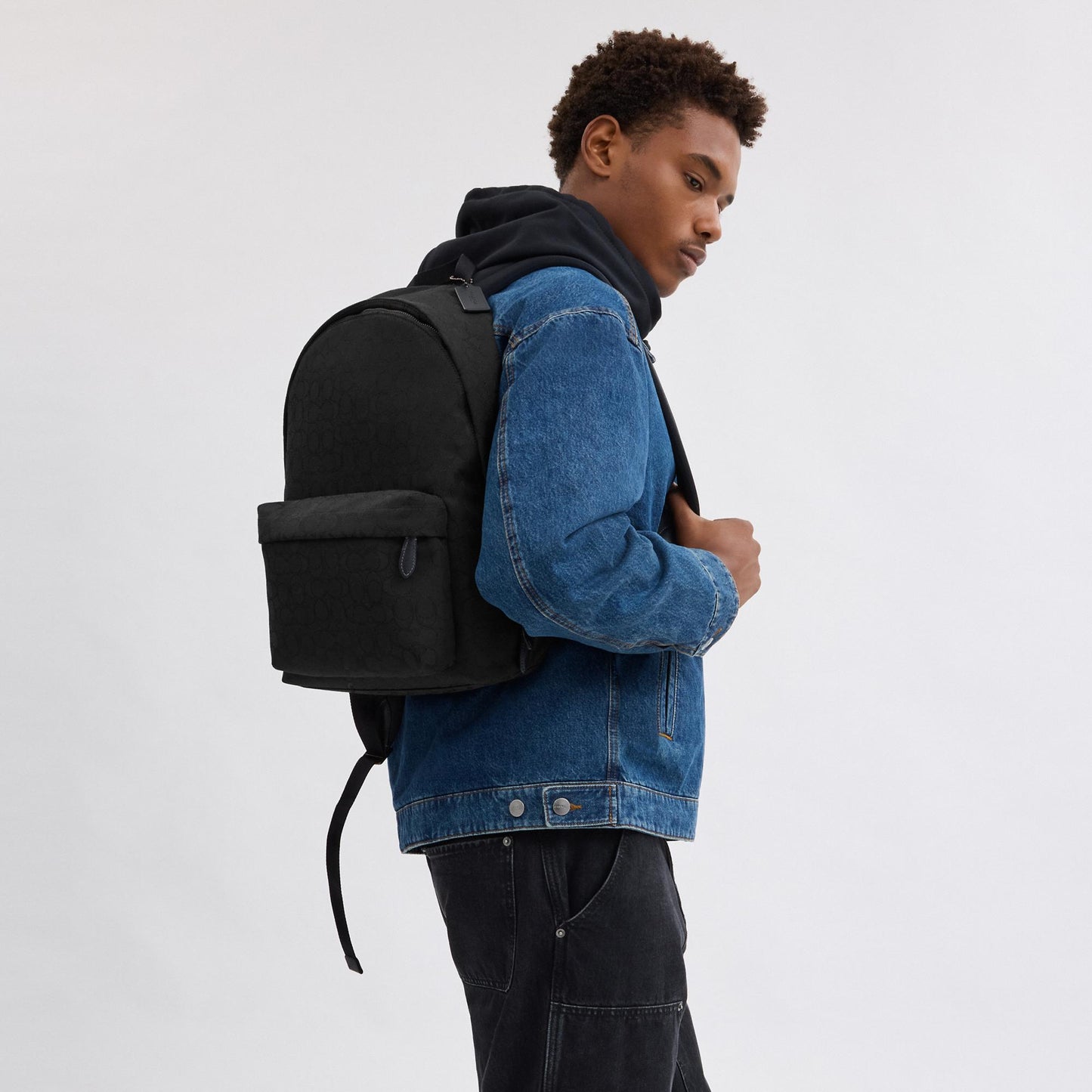 CAH18-HALL BACKPACK IN SIGNATURE JACQUARD-BLACK