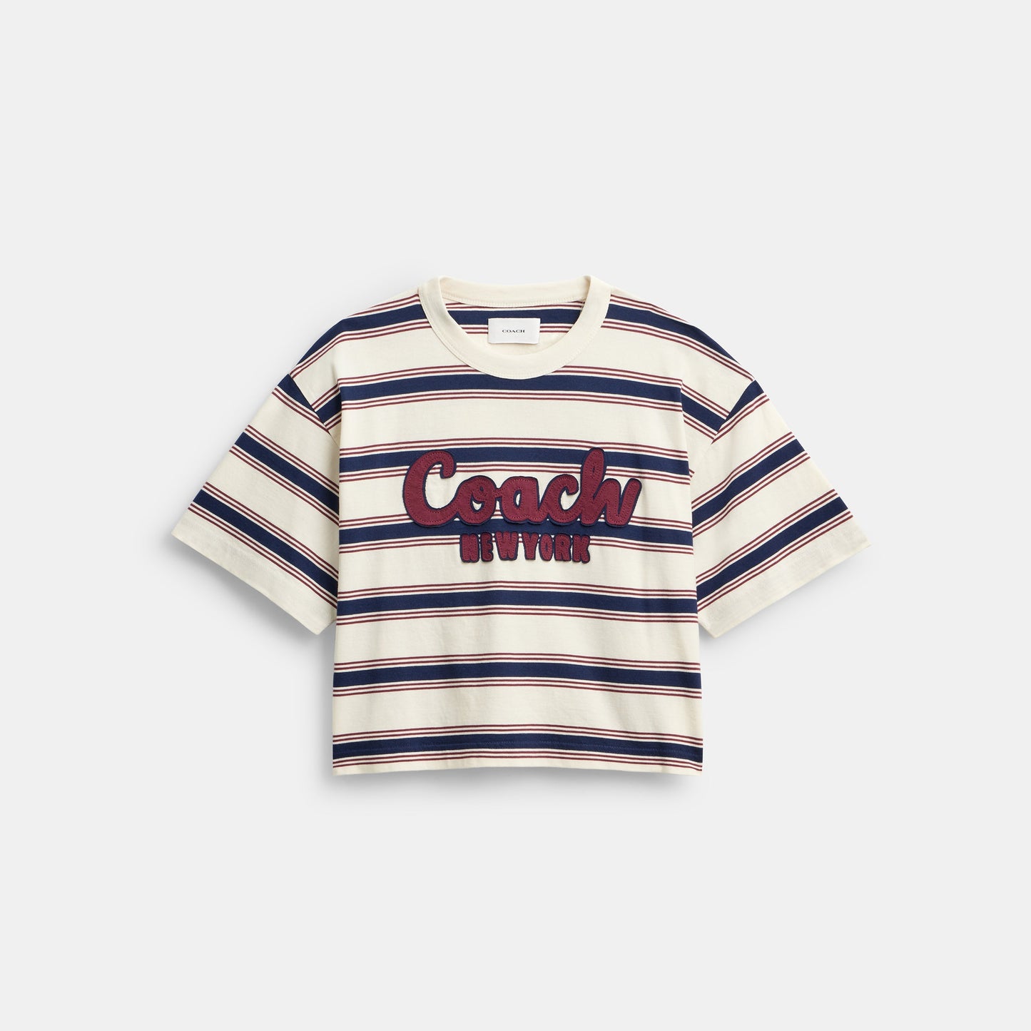 CAH60-Cursive Coach Striped Cropped T-Shirt-Cream Multi
