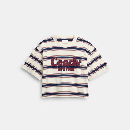 CAH60-Cursive Coach Striped Cropped T-Shirt-Cream Multi