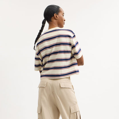 CAH60-Cursive Coach Striped Cropped T-Shirt-Cream Multi