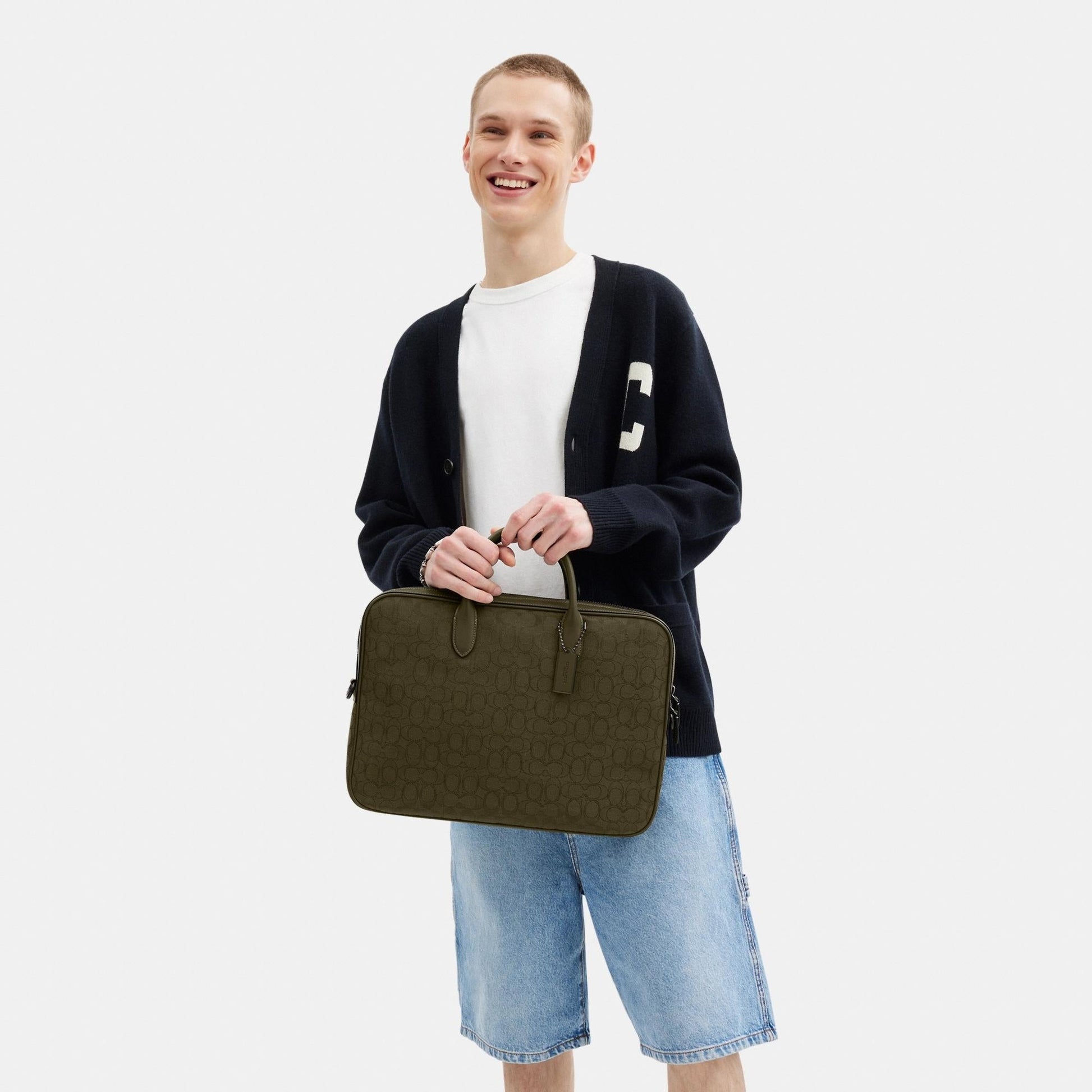 CAK97-THEO WORK BAG IN SIGNATURE JACQUARD-Olive Drab