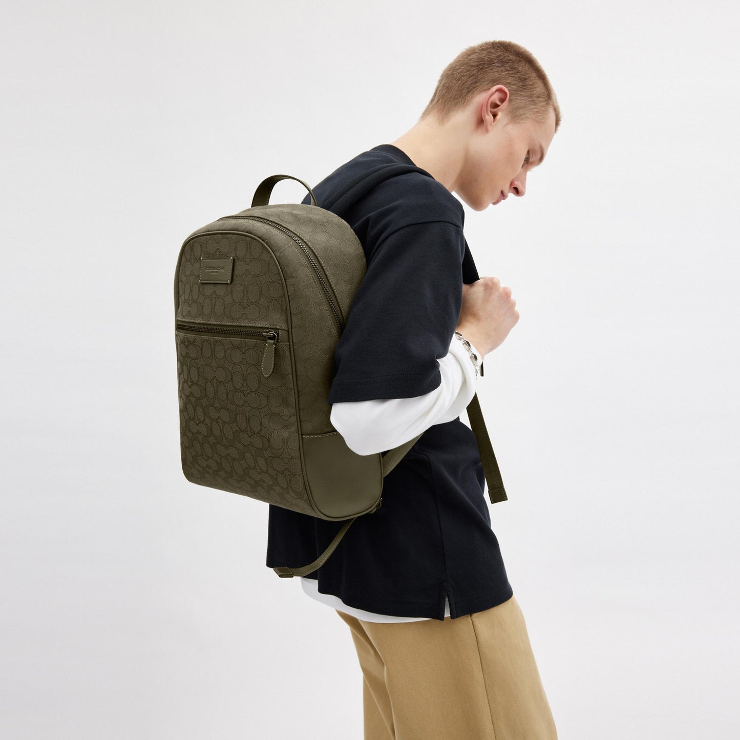 CAK98-THEO BACKPACK IN SIGNATURE JACQUARD-Olive Drab