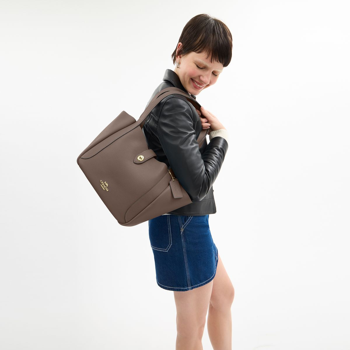 CAL17-Hadley Turnlock Tote Bag-Im/Dark Stone