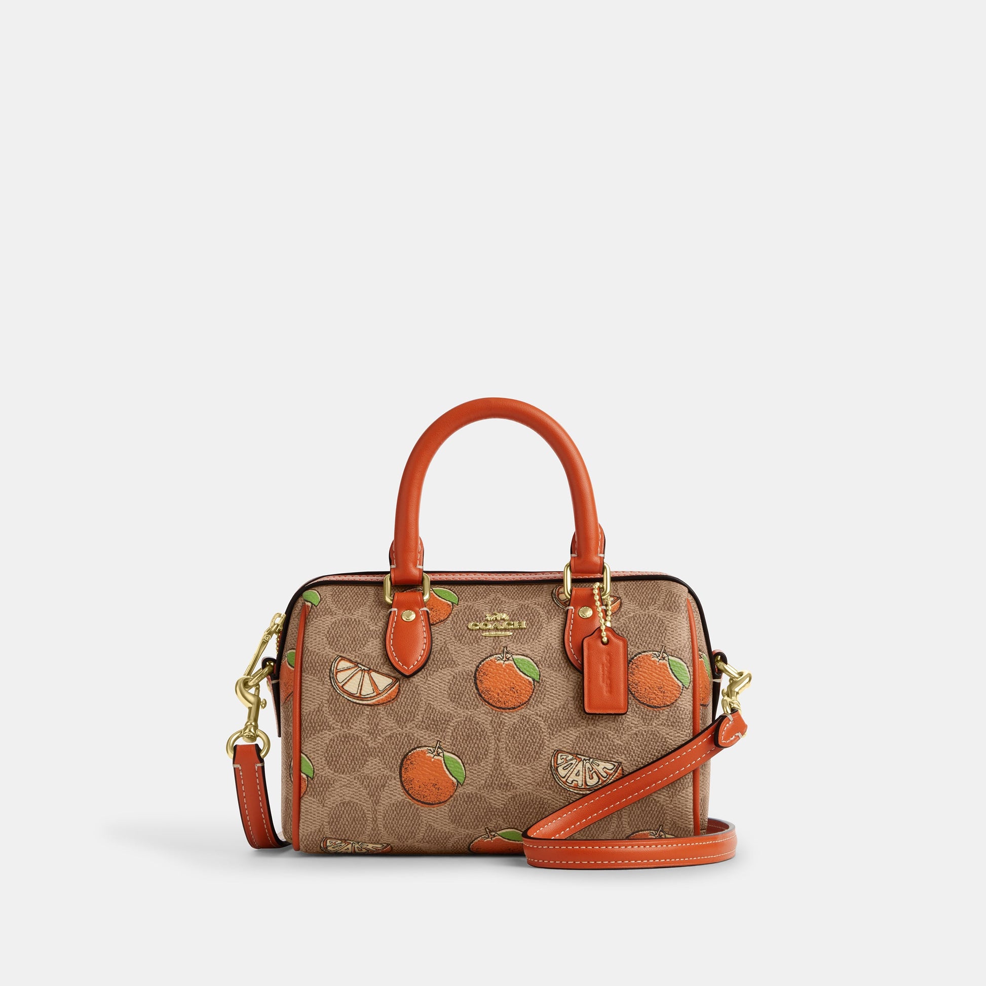 CAL18-Mini Rowan Crossbody Bag In Signature Canvas With Orange Print-Im/Tan Multi