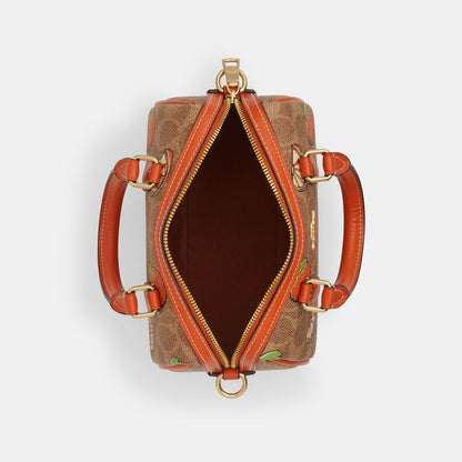 CAL18-Mini Rowan Crossbody Bag In Signature Canvas With Orange Print-Im/Tan Multi