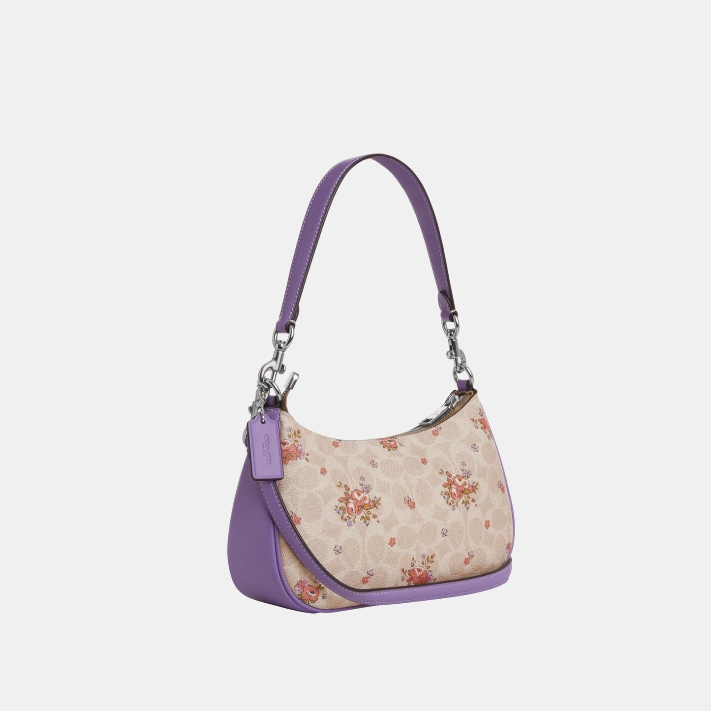 CAL37-TERI SHOULDER BAG IN SIGNATURE CANVAS WITH FLORAL PRINT-SV/SAND MULTI