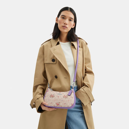 CAL37-TERI SHOULDER BAG IN SIGNATURE CANVAS WITH FLORAL PRINT-SV/SAND MULTI