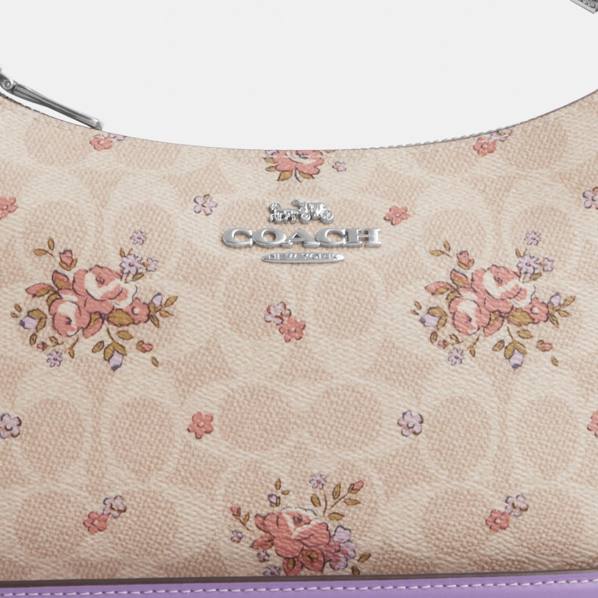 CAL37-TERI SHOULDER BAG IN SIGNATURE CANVAS WITH FLORAL PRINT-SV/SAND MULTI