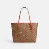 CAL74-City Tote Bag In Signature Canvas With Orange Print-Im/Tan Multi