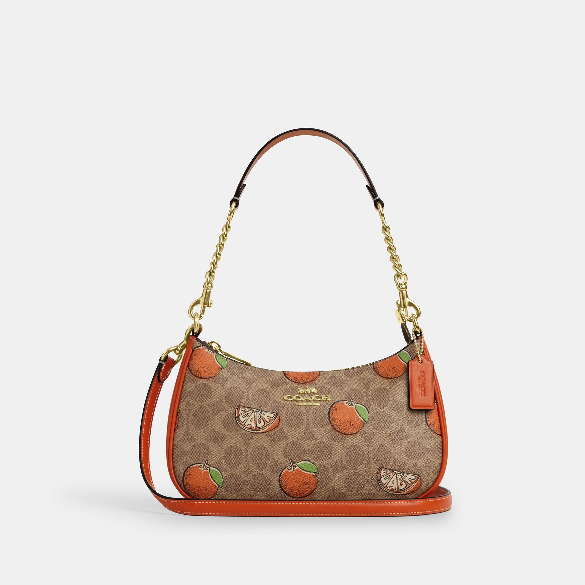 CAL80-Teri Shoulder Bag In Signature Canvas With Orange Print-Im/Tan Multi