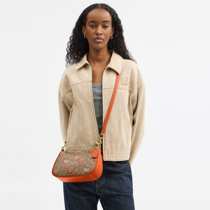 CAL80-Teri Shoulder Bag In Signature Canvas With Orange Print-Im/Tan Multi