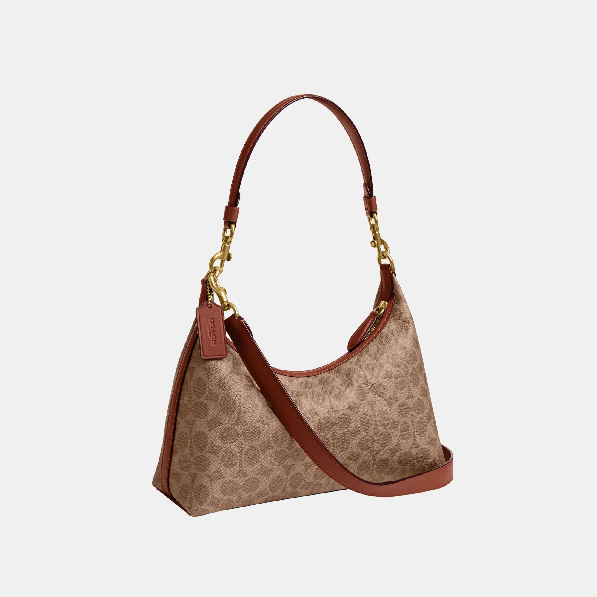 CAM23-JULIET SHOULDER BAG IN SIGNATURE CANVAS-B4/Tan Caramel