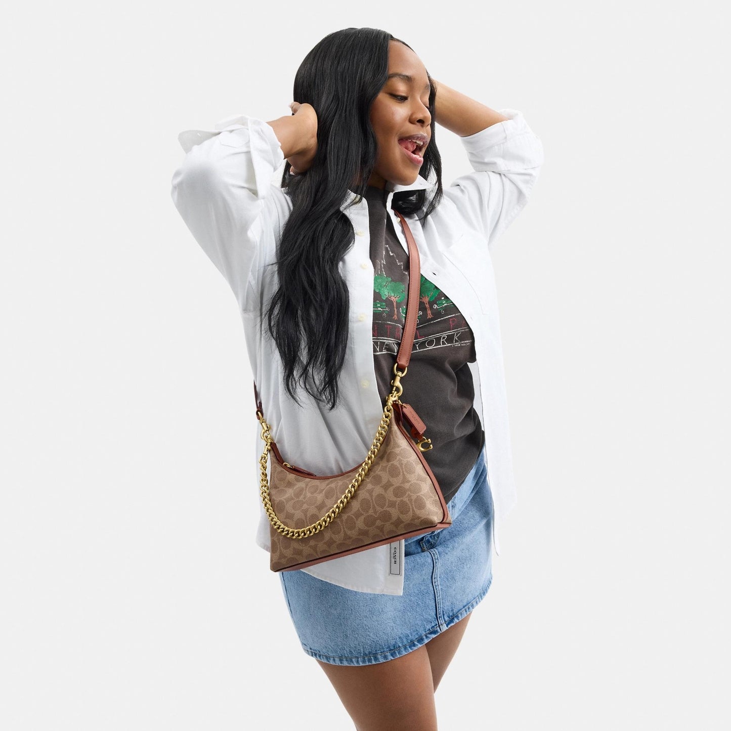 CAM26-JULIET SHOULDER BAG 25 IN SIGNATURE CANVAS-B4/Tan Caramel
