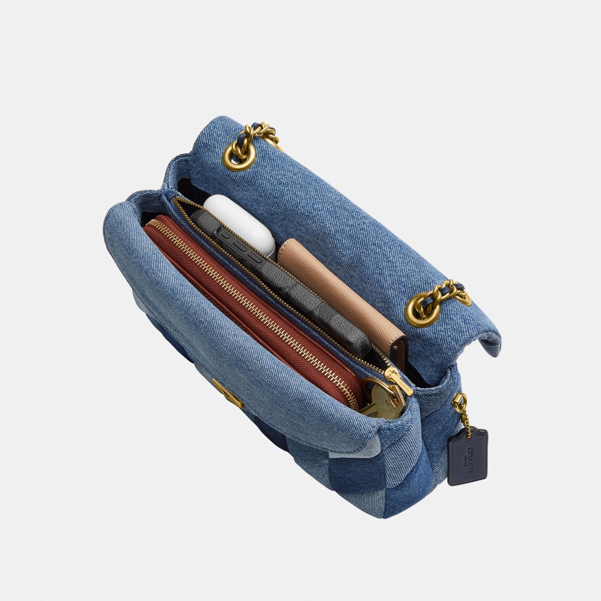 CAM91-TABBY SHOULDER BAG 26 WITH PATCHWORK QUILTING-B4/DENIM MULTI