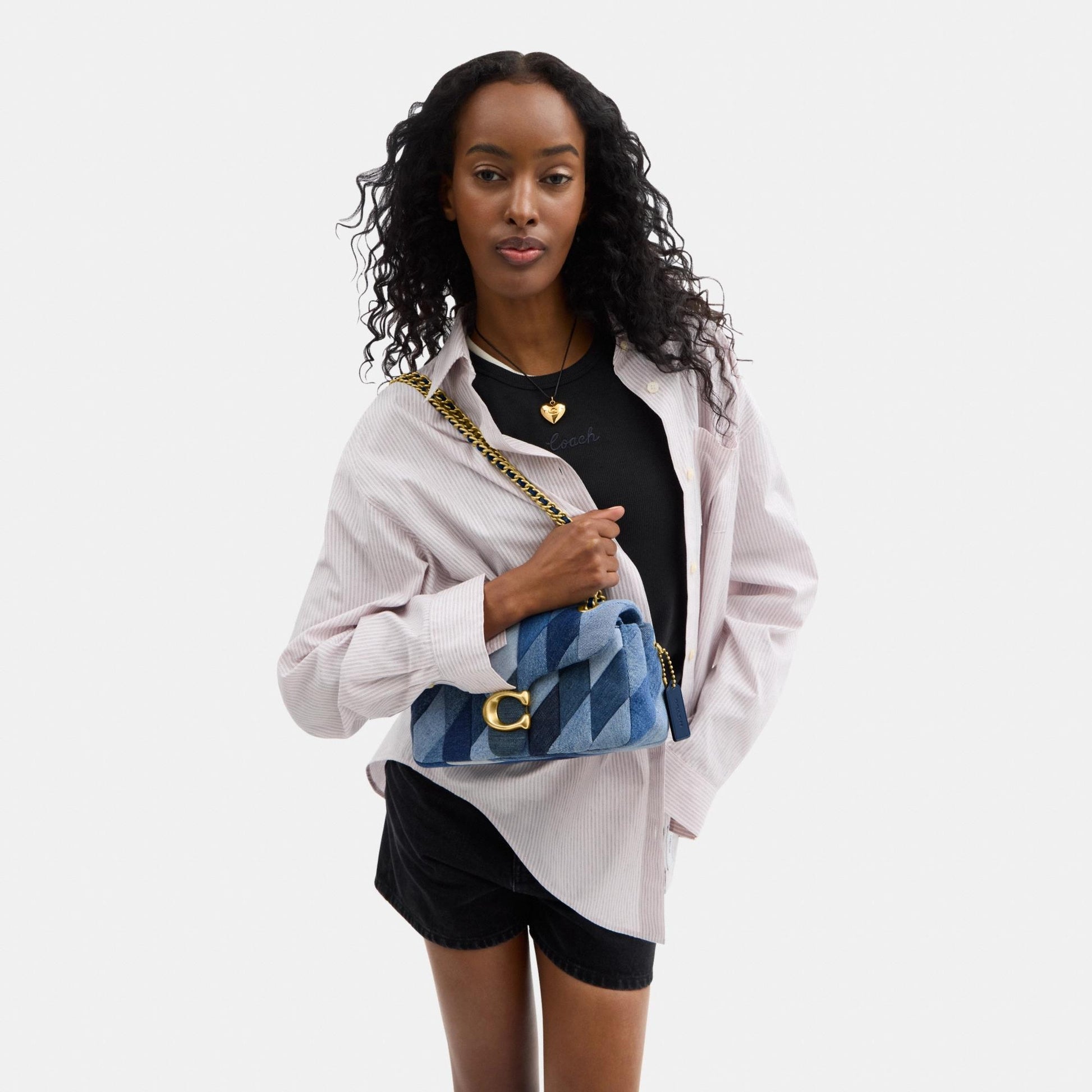 CAM91-TABBY SHOULDER BAG 26 WITH PATCHWORK QUILTING-B4/DENIM MULTI