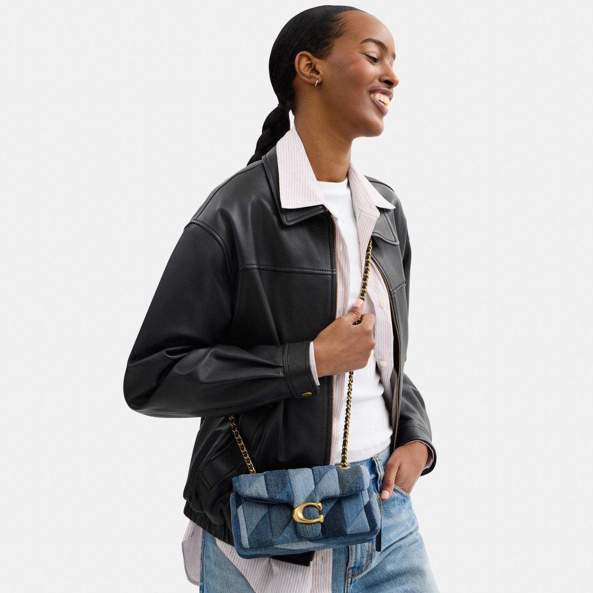 CAM93-TABBY SHOULDER BAG 20 WITH PATCHWORK QUILTING-B4/DENIM MULTI