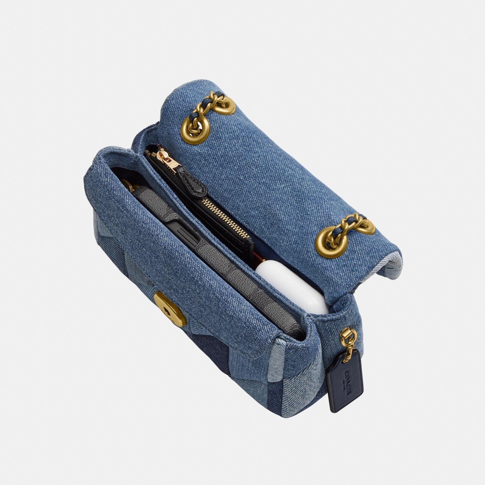 CAM93-TABBY SHOULDER BAG 20 WITH PATCHWORK QUILTING-B4/DENIM MULTI