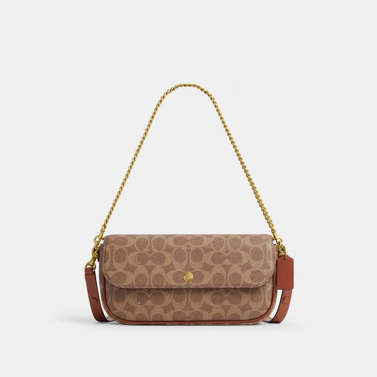 CAN91-BROOK FLAP CHAIN BAG IN SIGNATURE CANVAS-B4/Tan Caramel