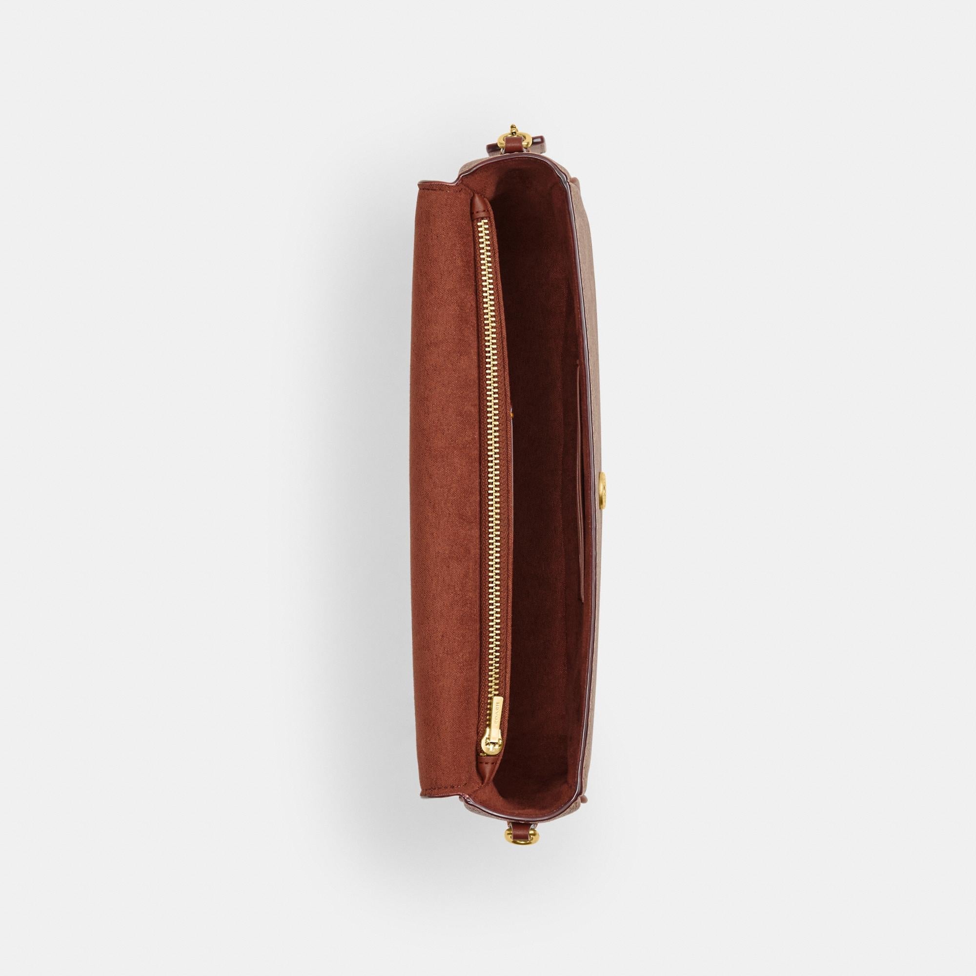 CAN91-BROOK FLAP CHAIN BAG IN SIGNATURE CANVAS-B4/Tan Caramel